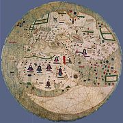 Mapamundi circular, Mapamundi català estense, anònim atribuït a Pere Rossell (1450 ca.).