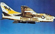 A VA-192 A-7E over Vietnam. This aircraft was lost on 2 November 1972. A-7E Corsair VA-192 1971.jpg