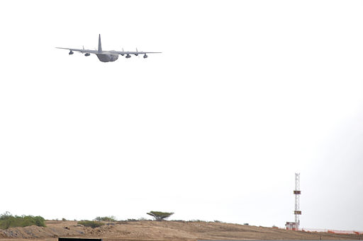 A U.S. Air Force HC-130 P-N Combat King aircraft assigned to the 303rd Expeditionary Rescue Squadron (ERQS) takes off from Camp Lemonnier in Djibouti March 28, 2014 140328-F-CU844-193