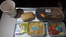 Aegean Airlines lacto-ovo vegetarian airline meal in 2018 Aegean Air lacto-ovo vegetarian in-flight meal (43785335100).jpg