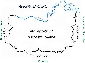 Municipality of Kozarska Dubica marked blue