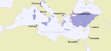 Map of the Eastern Roman Empire in AD 717. Over the course of the seventh and eighth centuries, Islamic expansion had ended Roman rule in Africa and though some bastions of Roman rule remained, most of Italy was controlled by the Lombards. ByzantineEmpire717AD2lightpurple.PNG