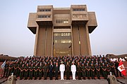 Peruvian Blue helmets in front of the main building after returning from their mission in Haiti