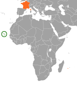 Карта с указанием местоположения Кабо-Верде и Франции