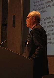 Charles Goodhart, for whom the adage is named, delivering a speech in 2012 Charles Goodhart delives the 2012 Long Finance conference keynote speech.JPG