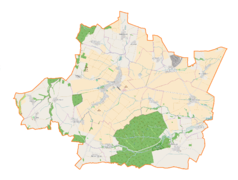 Mapa konturowa gminy Ciepłowody, na dole nieco na prawo znajduje się punkt z opisem „Muszkowicki Las Bukowy”