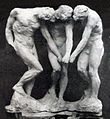 Auguste Rodin, before 1886, The three shades, plaster, 97 x 91.3 x 54.3 cm. In Dante’s Divine Comedy, the shades, i.e. the souls of the damned, stand at the entrance to Hell, pointing to an unequivocal inscription, “Abandon hope, all ye who enter here”. Rodin assembled three identical figures that seem to be turning around the same point.