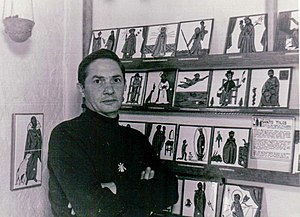 Bacigalupa with his Santo tiles in his studio on Canyon Road