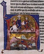 The death of Fulk, as depicted in MS of William of Tyre's Historia and Old French Continuation, painted in Acre, 13C. Bib. Nat. Francaise. FoulquesofAnjou-death.jpg