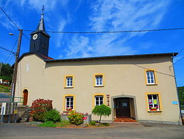 The town hall and church in Hallering