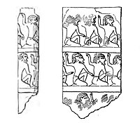 Hierakonpolis ivory cylinder with kneeling men, with impression (drawing)