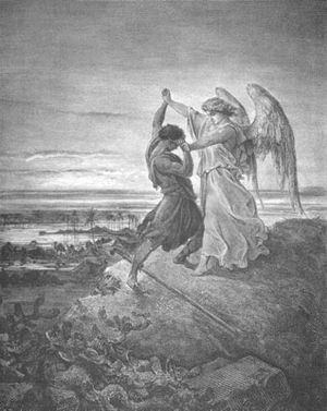 Jacob Wrestling with the Angel; illustration b...
