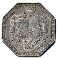Louis d’Aumont et Louise-Jeanne de Durfort de Duras (1747), jeton de mariage en argent, 36 mm, avers.