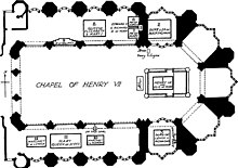 1924 Plan of tombs in Lady Chapel in Westminster Abbey Key Plan of Henry VII's Chapel - An Inventory of the Historical Monuments in London, Volume 1, Westminster Abbey - Figure 19.jpg
