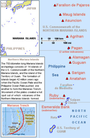 Map describing volcanoes of the Mariana Island...