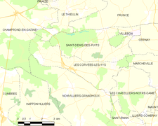 Carte de la commune des Corvées-les-Yys.