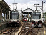 黒野駅に集う揖斐線用車両（2002年8月）