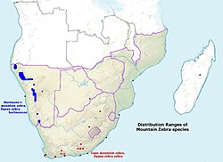 Mapa de distribución de E. z. zebra y E. z. hartmannae