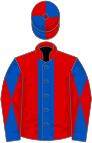 Red, royal blue stripe, royal blue and red diabolo on sleeves and quartered cap
