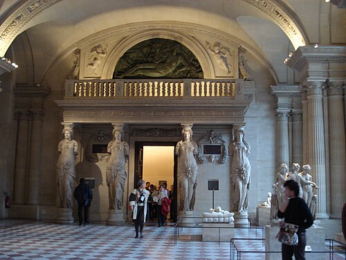 Long view showing the Nymph above the balcony supported by the four caryatids sculpted by Jean Goujon
