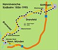 Streckenführung der Hannöverschen Südbahn 1856-1995