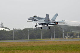 RAAF FA-18 taking off from RAAF Base Williamtown Feb 2011.JPG