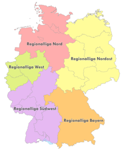 Geografische Einteilung der Regionalligen zur Saison 2024/25