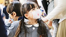 Children in a kindergarten wearing cloth masks Sakiko was moved up to the kindergarten 2nd grade class. (49760691781).jpg