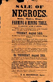 A poster for a slave auction in Georgia, U.S., 1860 Sale of negroes 1860.jpg