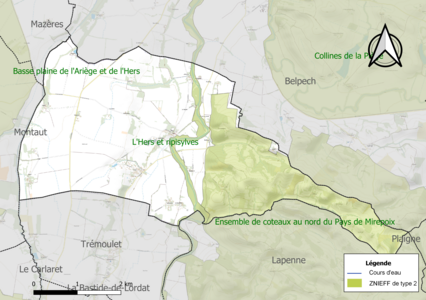 Carte des ZNIEFF de type 2 sur la commune.