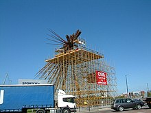 sculpture B of the Bang under construction with scaffolding