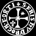 Brother Hugues de Rochefort (Hughs from "ROCAFORTI") 1204 seal. With a star and a "fleur-de-lis", this cross, hart bounded, was the Preceptor's Temple seal.