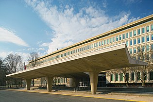 Bâtiment du siège d'origine de la CIA à Langley, Virginie, 1961.