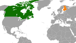 Map indicating locations of Canada and Finland