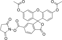 Carboxyfluorescein diacetate succinimidyl ester.png