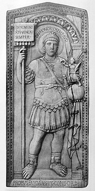 Western Roman Emperor Honorius depicted on the consular diptych of Anicius Petronius Probus (406) Consular diptych Probus 406.jpg