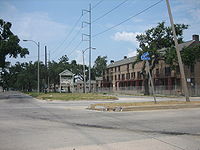 Part of the B.W. Cooper Projects as seen from the corner of Earhart and Galvez, fenced off since Hurricane Katrina.