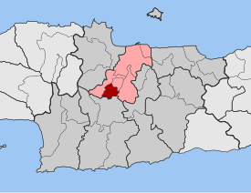 Localização da unidade municipal de Paliani (vermelho) no município de Heraclião (rosa) e na unidade regional homónima