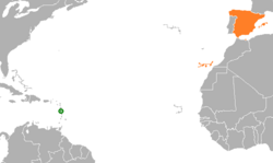 Карта с указанием местоположения Доминики и Испании