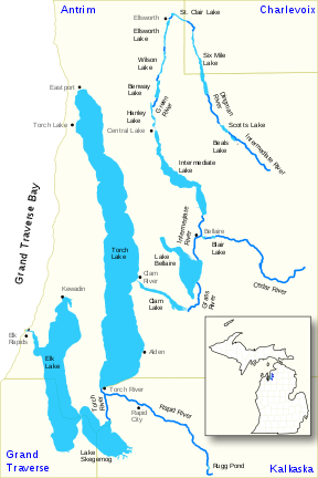 Map Of Michigan Lakes. The Elk River Chain of Lakes