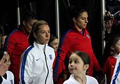 Nobbs (left) featuring for England in 2015 England Women's Vs USA (16367139639).jpg