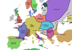 Eropah pada tahun 998, dengan Earldom Orkney termasuk kawasan luas di tanah besar Scotland