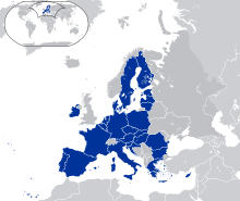 Mapa del mundo que resalta la unión europea (países miembros de la Unión)