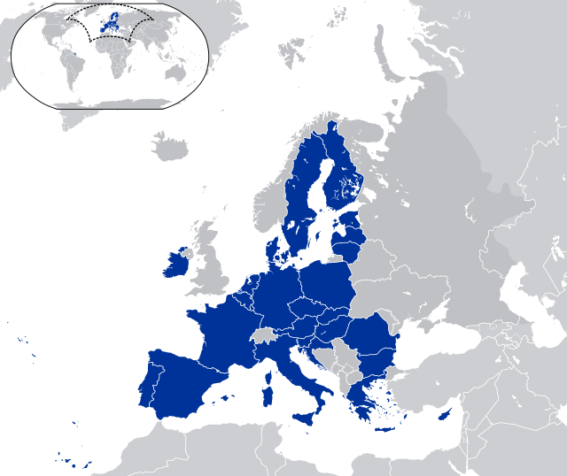 Mapa del mundo que resalta la unión europea (países miembros de la Unión)