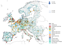 European power system map created by and prepared for energy system model runs with PyPSA-Eur.