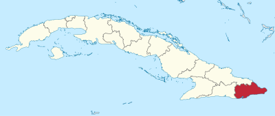 Mapa han Cuba nga nagpapakita kon hain nahamutang an Lalawigan han Guantánamo