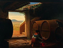 Mujer sacando vino tinto (sin fecha)