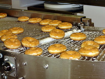 Krispy Kreme doughnuts being made at the Krisp...