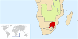Transvaalin sijainti noin vuonna 1890.