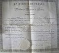 Diplôme de Bachelier ès lettres délivré en avril 1842.